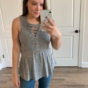 Express Marled Gray Lace Up Tank Top, Size Small